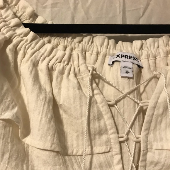 EXPRESS CREAM WHITE LINEN CROP TOP - Picture 3 of 4